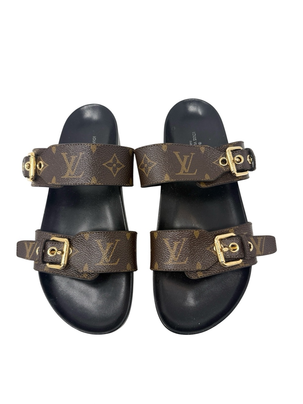Louis Vuitton Bom Dia Sandals Monogram Flat Slide Brown Shoes Size 39